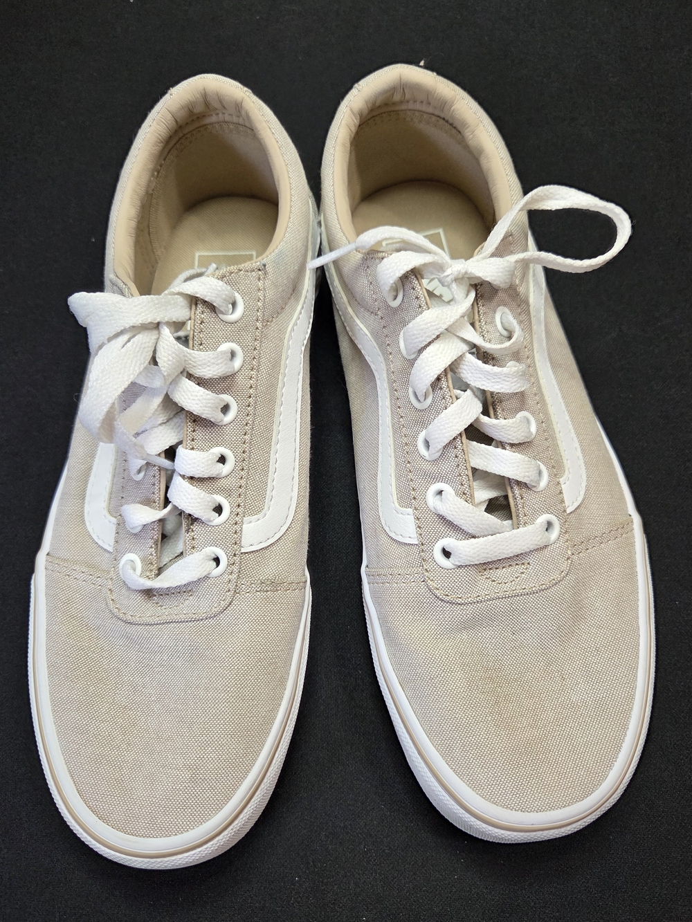 Vans Beige Canvas Low-Top Sneakers with White Stripe